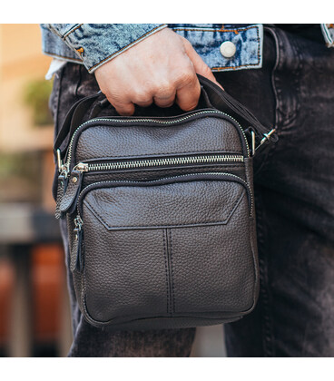 Мужской кожаный мессенджер 18x22x8, сумка планшет через плечо Tiding Bag A25F-1519A черный фото, картинка, изображение