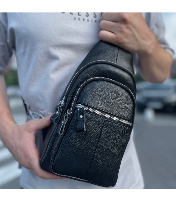 Чоловіча сумка-слінг шкіряна 18х32х7, крос боді для прогулянок Tiding Bag A25F-5060A чорна картинка, зображення, фото