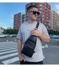 Чоловіча сумка-слінг шкіряна 18х32х7, крос боді для прогулянок Tiding Bag A25F-5060A чорна картинка, зображення, фото