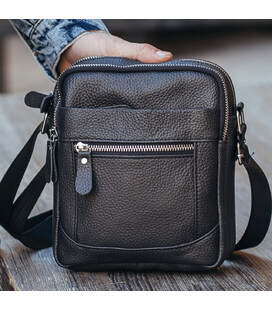 Чоловіча шкіряна сумка планшет 18х21х7, барсетка через плече Tiding Bag LA3314-1BL чорна картинка, зображення, фото