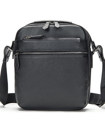Чоловіча шкіряна сумка через плече 23х26х8, барсетка для телефону та документів Tiding Bag 711511 чорна картинка, зображення, фо