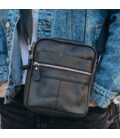 Сумка-барсетка мужская 19х22х5, мессенджер через плечо кожаная Tiding Bag BON6165 черный фото, картинка, изображение