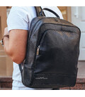 Чоловічий рюкзак шкіряний міський для ноутбука 28х40х14, сумка на спину для студента Tiding Bag, чорна картинка, зображення, фот