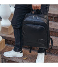 Чоловічий рюкзак шкіряний міський для ноутбука 28х40х14, сумка на спину для студента Tiding Bag, чорна картинка, зображення, фот