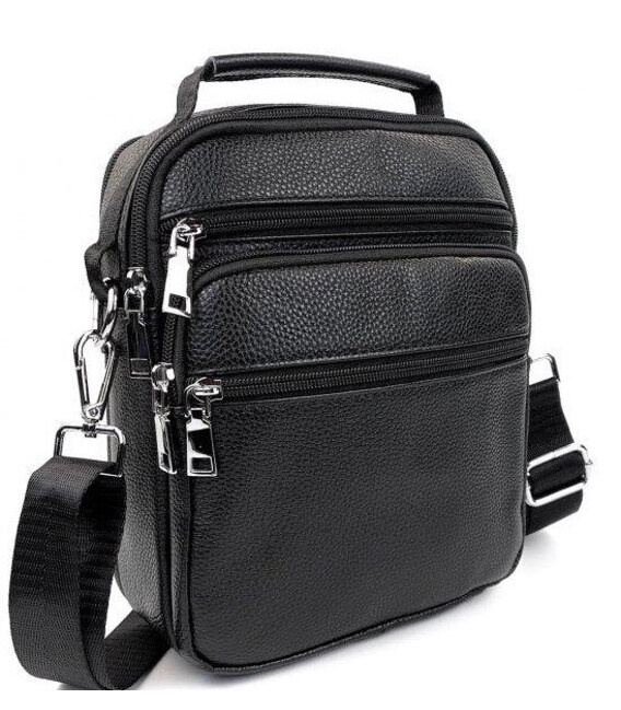 Чоловіча сумка-барсетка шкіряна 22х24х8 / месенджер на одне плече для міста та подорожей, чорний картинка, зображення, фото