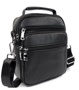 Чоловіча сумка-барсетка шкіряна 22х24х8 / месенджер на одне плече для міста та подорожей, чорний картинка, зображення, фото