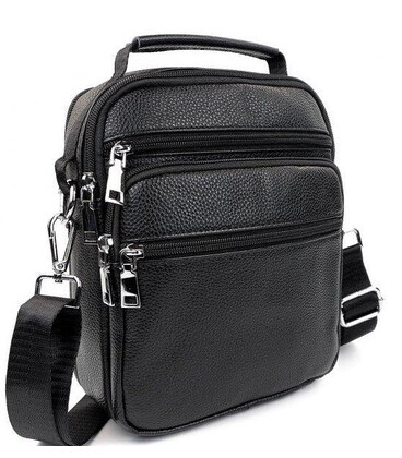 Чоловіча сумка-барсетка шкіряна 22х24х8 / месенджер на одне плече для міста та подорожей, чорний картинка, зображення, фото