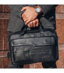 Шкіряний чоловічий портфель для документів та ноутбука 39x28x8, сумка папка ділова MK39848 чорна картинка, зображення, фото