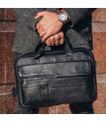 Кожаный мужской портфель для документов и ноутбука 39x28x8, сумка папка деловая MK39848 черная фото, картинка, изображение