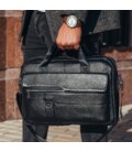 Кожаный мужской портфель для документов и ноутбука 39x28x8, сумка папка деловая MK39848 черная фото, картинка, изображение