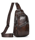 Мужской кожаный слинг на одно плечо 18х32х7, сумка-бананка для города TIDING BAG 62867 коричневая фото, картинка, изображение