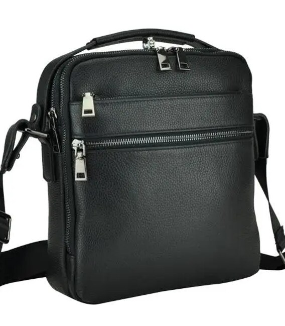 Кожаная мужская сумка планшет через плечо 23х26х8, наплечная барсетка Tiding Bag MN-284334 черная фото, картинка, изображение
