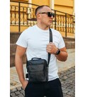 Сумка через плечо из натуральной кожи 22х24х6 / мессенджер для активного мужчины, черный фото, картинка, изображение