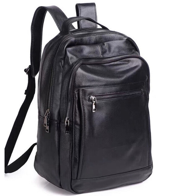 Шкіряна чоловіча сумка наплічна для ноутбука та поїздок 28х42х18, рюкзак для роботи Tiding Bag D3-9343, чорний картинка, зображе