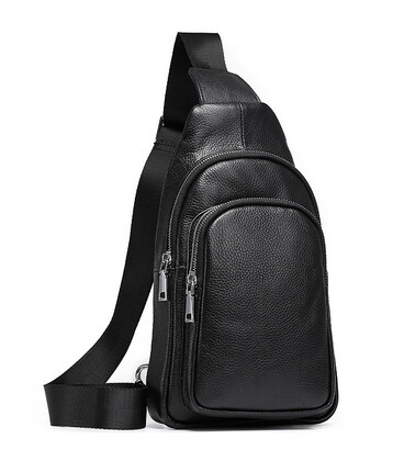 Слінг шкіряний чоловічий на плече18х32х8, нагрудна сумка рюкзак для студента TIDING BAG TH-73583 чорна картинка, зображення, фот