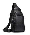 Слінг шкіряний чоловічий на плече18х32х8, нагрудна сумка рюкзак для студента TIDING BAG TH-73583 чорна картинка, зображення, фот