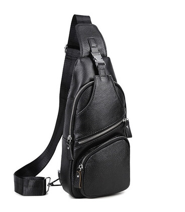 Чоловіча шкіряна сумка-слінг 17х32х7, бананка для роботи та офісу TIDING BAG - MK-96303 чорна картинка, зображення, фото