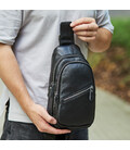 Чоловіча нагрудна сумка рюкзак 31х17х9, бананка зі шкіри на плечі Tiding Bag 79906 чорна картинка, зображення, фото
