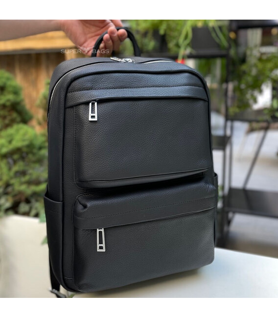 Мужской рюкзак для ноутбука и поездок из натуральной кожи 40х30х16, сумка наплечная Tiding Bag, черная фото, картинка, изображен