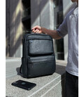 Мужской рюкзак для ноутбука и поездок из натуральной кожи 40х30х16, сумка наплечная Tiding Bag, черная фото, картинка, изображен