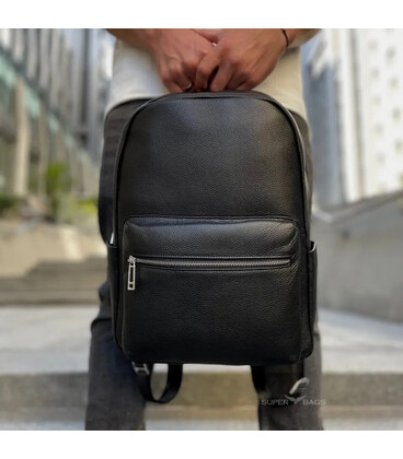 Шкіряний чоловічий рюкзак міський 30х41х12, сумка на плечі для ноутбука та документів Tiding Bag 20334 чорна картинка, зображенн