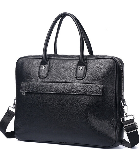 Кожаная мужская сумка для ноутбука 40х30х8, офисный деловой портфель Tiding Bag M364A черный фото, картинка, изображение