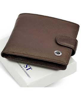 Шкіряне чоловіче портмоне на кнопці ST Leather ST104 Чорний картинка, зображення, фото