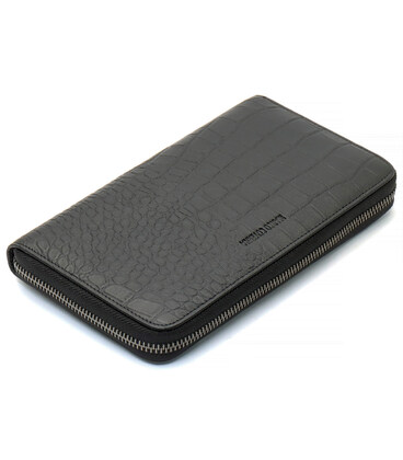 Черный кошелек-клатч на молнии с блоком под карточки с фактурной натуральной кожи Marco Coverna MCJP-5901A фото, картинка, изобр