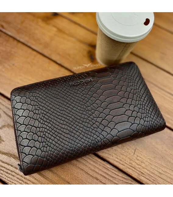 Коричневий гаманець-клатч на дві блискавки з блоком під картки із натуральної шкіри Marco Coverna MC086-5901С картинка, зображен