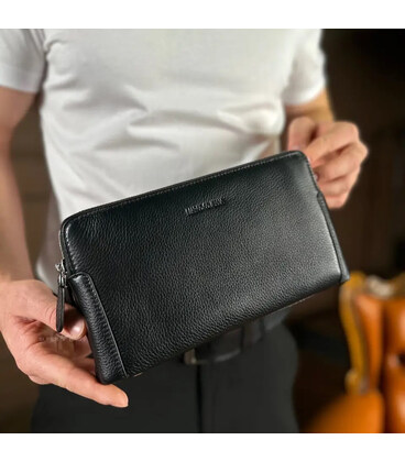 Черный кошелек-клатч на две молнии с натуральной кожи Marco Coverna МС8747-3 фото, картинка, изображение