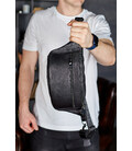 Стильна чоловіча бананка з натуральної гладкої шкіри 14х25х10, сумка нагрудна для телефону NM-50358 чорна картинка, зображення, 