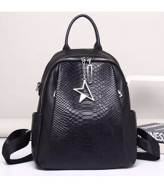 Жіночий рюкзак шкіряний міський з ременцем 23х30х11, сумка на спину для навчання, чорна картинка, зображення, фото