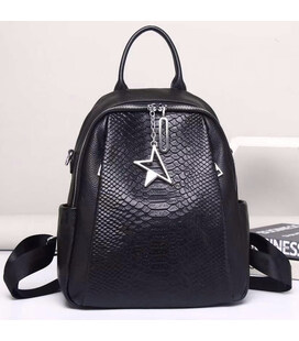 Жіночий рюкзак шкіряний міський з ременцем 23х30х11, сумка на спину для навчання, чорна картинка, зображення, фото