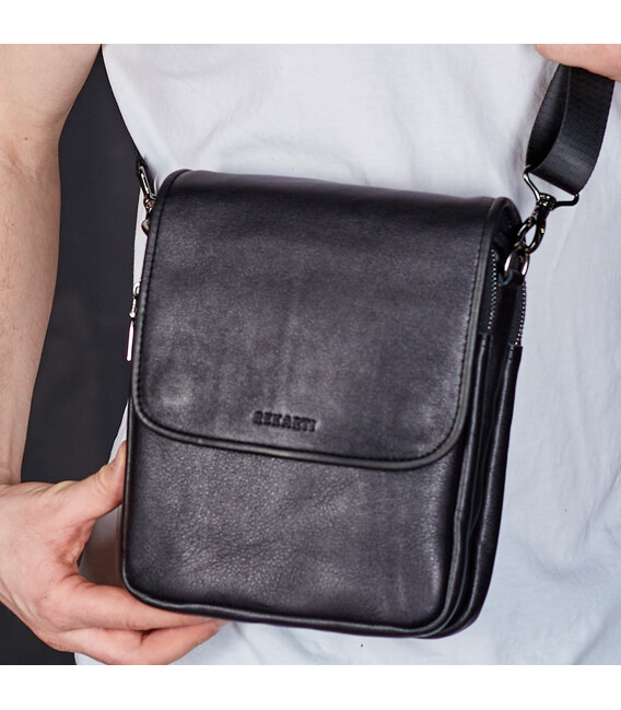Месенджер із клапаном через плече 24х20х6, шкіряна барсетка Tiding Bag TD-20033 чорна картинка, зображення, фото