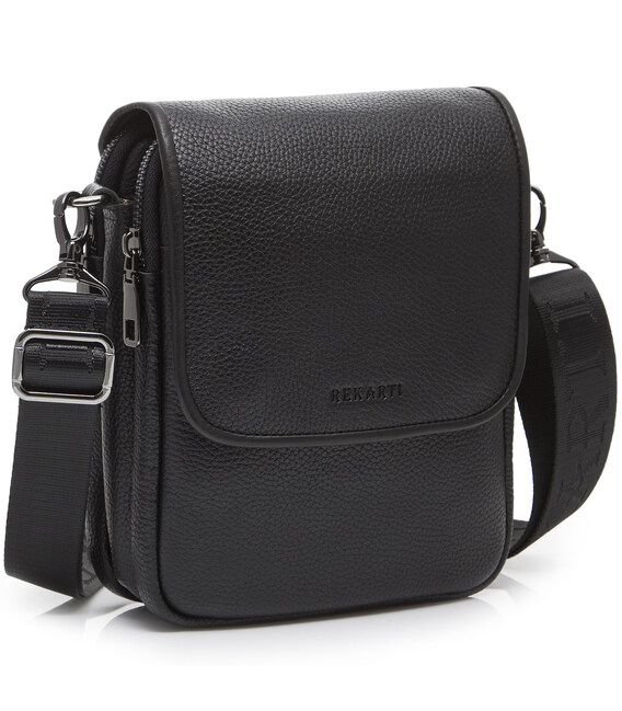 Шкіряна чоловіча сумка-месенджер 24х20х6, барсетка через плече Tiding Bag TD-23433 чорна картинка, зображення, фото