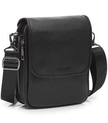 Кожаная мужская сумка-мессенджер 24х20х6, барсетка через плечо Tiding Bag TD-23433 черная фото, картинка, изображение