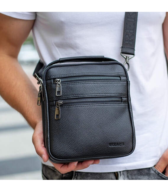 Шкіряна чоловіча сумка-барсетка 20х23х6, месенджер через плече Bexhill BX-14660 чорний картинка, зображення, фото