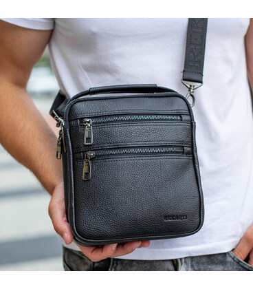 Шкіряна чоловіча сумка-барсетка 20х23х6, месенджер через плече Bexhill BX-14660 чорний картинка, зображення, фото