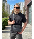 Мужская барсетка с ручкой 25x19x6.5, сумка кожаная с ремнем через плечо BEXHILL BX-14440B черная фото, картинка, изображение