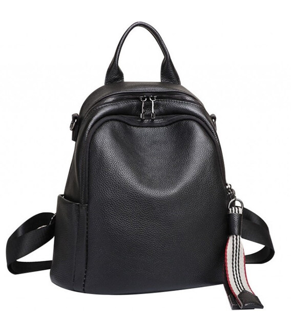 Шкіряний жіночий рюкзак міський 30х24х13, матова сумка на плечі, чорна картинка, зображення, фото