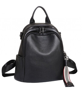 Шкіряний жіночий рюкзак міський 30х24х13, матова сумка на плечі, чорна картинка, зображення, фото