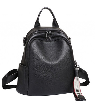 Кожаный женский рюкзак городской 30х24х13, матовая сумка на плече, черная фото, картинка, изображение