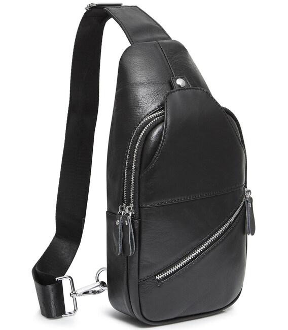 Чоловіча містка бананка 18х32х7, сумка шкіряна рюкзак для прогулянок Tiding Bag 7579 чорна картинка, зображення, фото