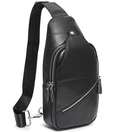 Мужская вместительная бананка 18х32х7, кожаная сумка рюкзак для прогулок Tiding Bag 7579 черная фото, картинка, изображение