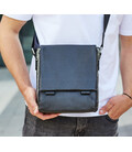 Кожаная мужская сумка-месенджер 21x24x6, барсетка из натуральной кожи Tiding Bag 9389 черная фото, картинка, изображение