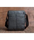 Шкіряна чоловіча сумка-месенджер 21x24x6, барсетка з натуральної шкіри Tiding Bag 9389 чорна картинка, зображення, фото