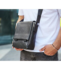 Шкіряна чоловіча сумка-месенджер 21x24x6, барсетка з натуральної шкіри Tiding Bag 9389 чорна картинка, зображення, фото