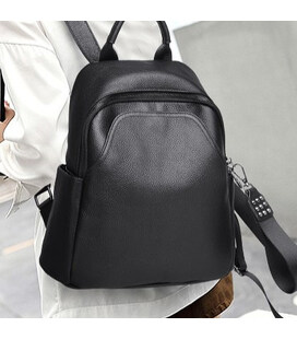 Жіночий шкіряний рюкзак міського типу 23х30х13, сумка на спину під мат, чорна картинка, зображення, фото