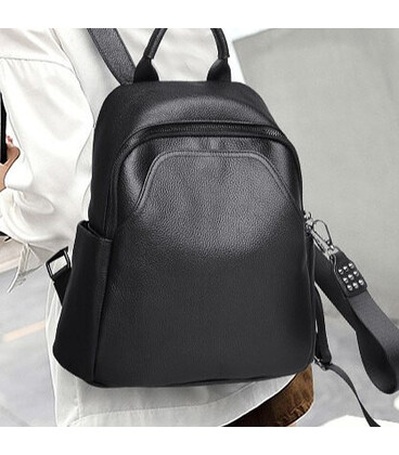 Жіночий шкіряний рюкзак міського типу 23х30х13, сумка на спину під мат, чорна картинка, зображення, фото