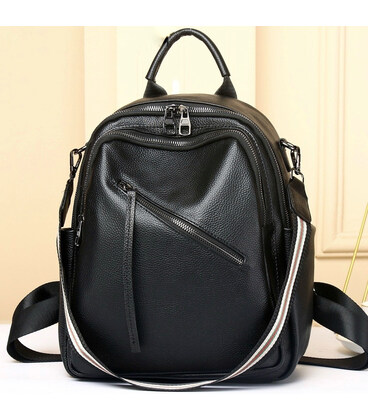 Стильная женская сумка городская на плече 25х33х14, рюкзак из натуральной кожи, черный фото, картинка, изображение